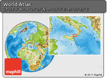 Physical Location Map of the Area around 38° 9' 19" N, 15° 22' 30" E