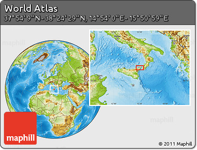 Physical Location Map of the Area around 38° 9' 19" N, 15° 22' 30" E