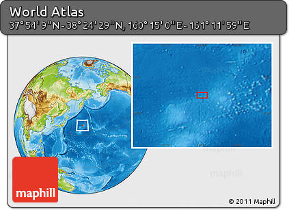 Physical Location Map of the Area around 38° 9' 19" N, 160° 43' 29" E