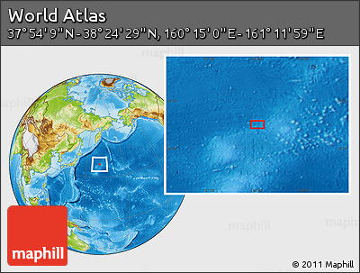 Physical Location Map of the Area around 38° 9' 19" N, 160° 43' 29" E