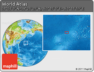 Physical Location Map of the Area around 38° 9' 19" N, 160° 43' 29" E