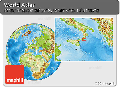 Physical Location Map of the Area around 38° 9' 19" N, 16° 13' 30" E