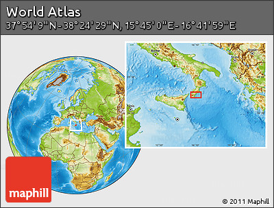 Physical Location Map of the Area around 38° 9' 19" N, 16° 13' 30" E
