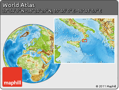 Physical Location Map of the Area around 38° 9' 19" N, 16° 13' 30" E