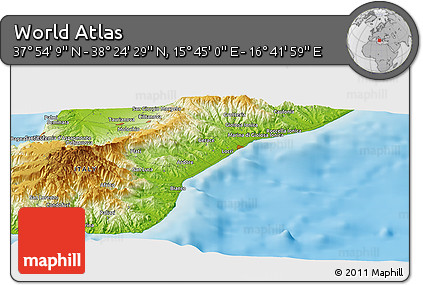 Physical Panoramic Map of the Area around 38° 9' 19" N, 16° 13' 30" E