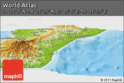 Physical Panoramic Map of the Area around 38° 9' 19" N, 16° 13' 30" E