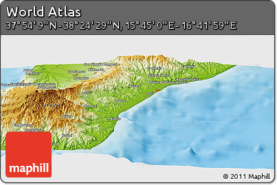 Physical Panoramic Map of the Area around 38° 9' 19" N, 16° 13' 30" E