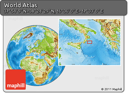 Physical Location Map of the Area around 38° 9' 19" N, 17° 4' 30" E