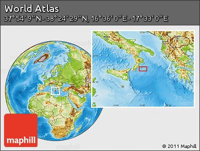 Physical Location Map of the Area around 38° 9' 19" N, 17° 4' 30" E