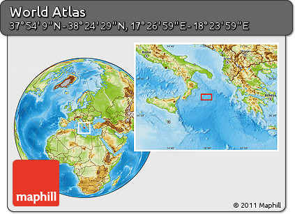 Physical Location Map of the Area around 38° 9' 19" N, 17° 55' 29" E