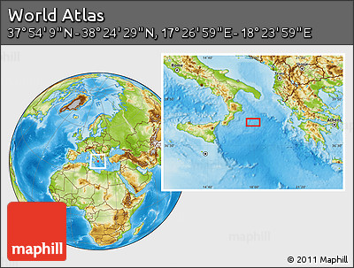 Physical Location Map of the Area around 38° 9' 19" N, 17° 55' 29" E