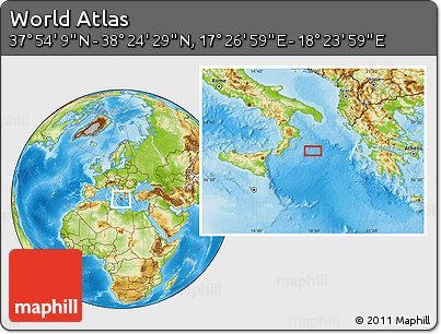 Physical Location Map of the Area around 38° 9' 19" N, 17° 55' 29" E
