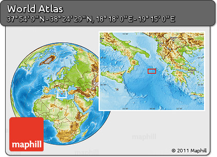 Physical Location Map of the Area around 38° 9' 19" N, 18° 46' 29" E