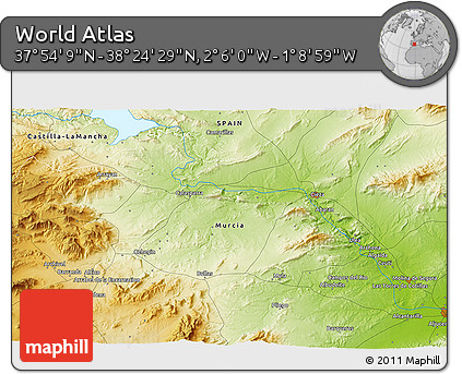 Physical 3D Map of the Area around 38° 9' 19" N, 1° 37' 30" W