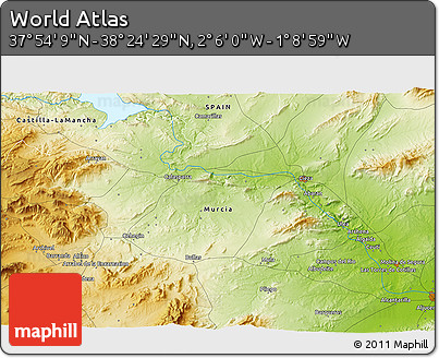 Physical 3D Map of the Area around 38° 9' 19" N, 1° 37' 30" W