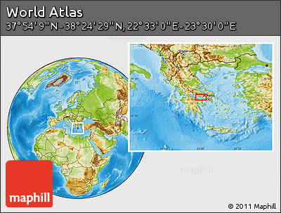 Physical Location Map of the Area around 38° 9' 19" N, 23° 1' 29" E
