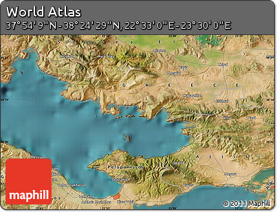 Satellite Map of the Area around 38° 9' 19" N, 23° 1' 29" E