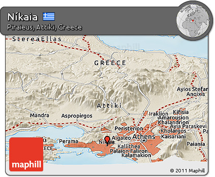 Shaded Relief Panoramic Map of Níkaia