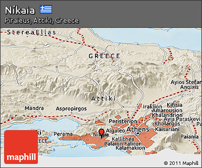 Shaded Relief Panoramic Map of Níkaia