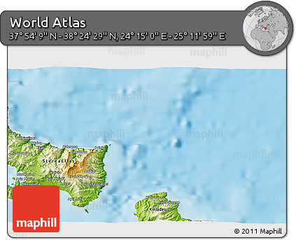 Physical 3D Map of the Area around 38° 9' 19" N, 24° 43' 30" E