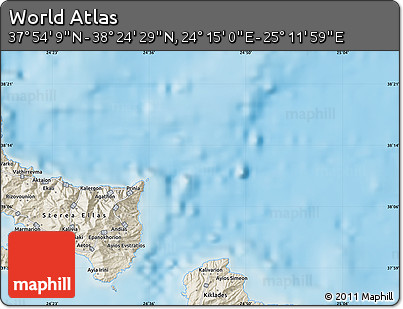 Shaded Relief Map of the Area around 38° 9' 19" N, 24° 43' 30" E