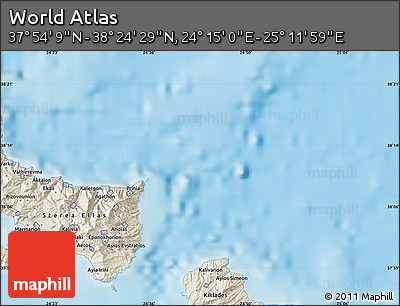 Shaded Relief Map of the Area around 38° 9' 19" N, 24° 43' 30" E