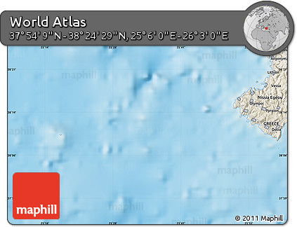Shaded Relief Map of the Area around 38° 9' 19" N, 25° 34' 30" E