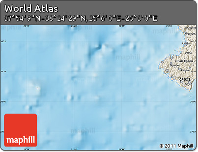 Shaded Relief Map of the Area around 38° 9' 19" N, 25° 34' 30" E