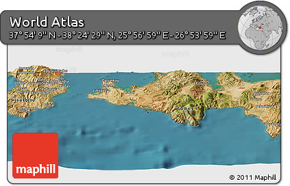 Satellite Panoramic Map of the Area around 38° 9' 19" N, 26° 25' 29" E