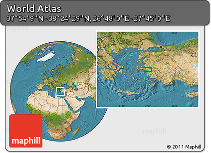 Satellite Location Map of the Area around 38° 9' 19" N, 27° 16' 29" E