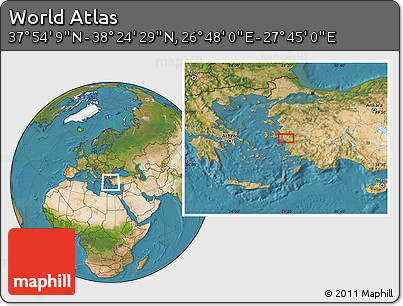 Satellite Location Map of the Area around 38° 9' 19" N, 27° 16' 29" E