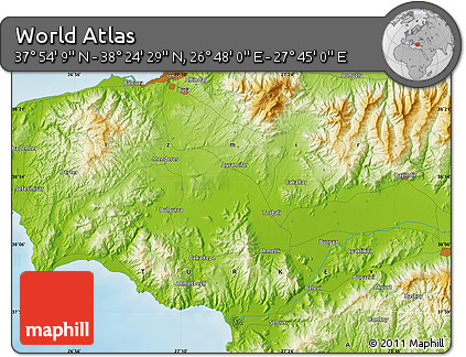 Physical Map of the Area around 38° 9' 19" N, 27° 16' 29" E