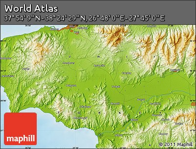 Physical Map of the Area around 38° 9' 19" N, 27° 16' 29" E