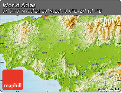 Physical Map of the Area around 38° 9' 19" N, 27° 16' 29" E