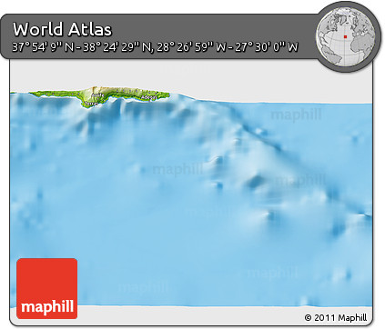 Physical 3D Map of the Area around 38° 9' 19" N, 27° 58' 30" W