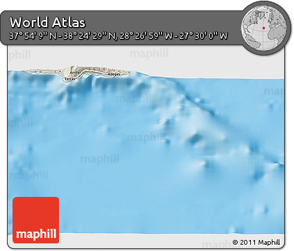 Shaded Relief 3D Map of the Area around 38° 9' 19" N, 27° 58' 30" W