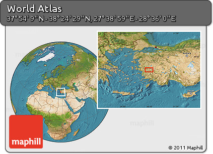 Satellite Location Map of the Area around 38° 9' 19" N, 28° 7' 30" E