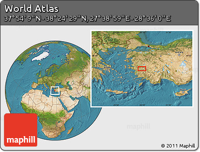Satellite Location Map of the Area around 38° 9' 19" N, 28° 7' 30" E