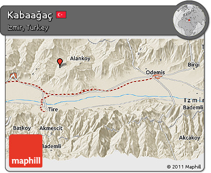 Shaded Relief Panoramic Map of Kabaağaç