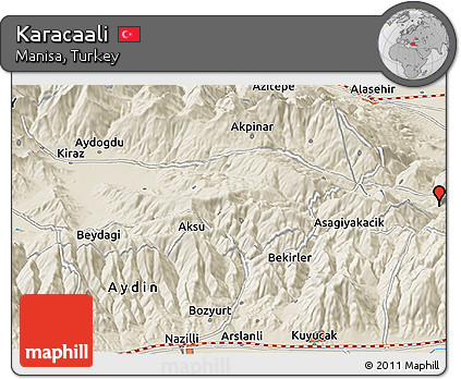 Shaded Relief Panoramic Map of Karacaali