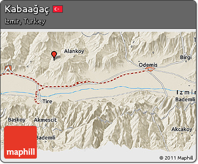 Shaded Relief Panoramic Map of Kabaağaç