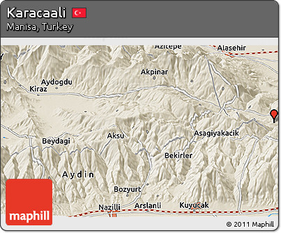 Shaded Relief Panoramic Map of Karacaali