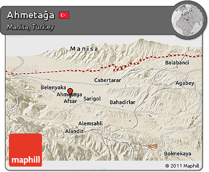 Shaded Relief Panoramic Map of Ahmetağa