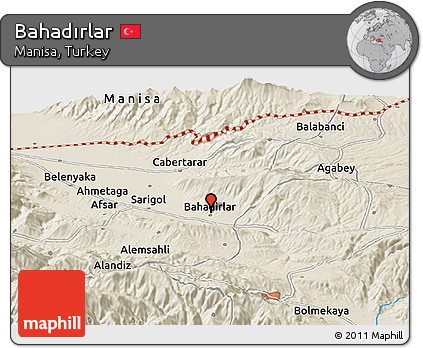 Shaded Relief Panoramic Map of Bahadırlar