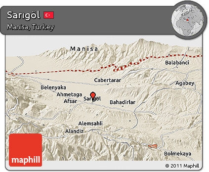 Shaded Relief Panoramic Map of Sarıgöl