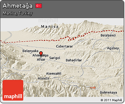 Shaded Relief Panoramic Map of Ahmetağa