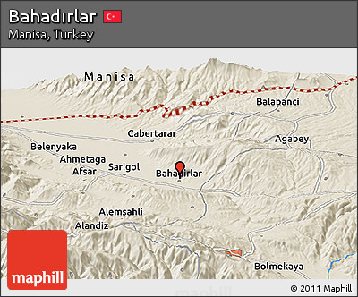Shaded Relief Panoramic Map of Bahadırlar