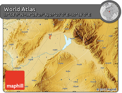 Physical Map of the Area around 38° 9' 19" N, 29° 49' 30" E