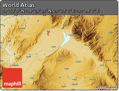 Physical Map of the Area around 38° 9' 19" N, 29° 49' 30" E