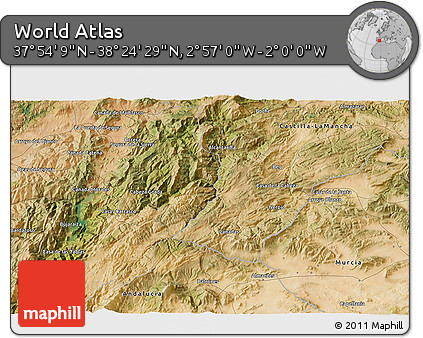 Satellite 3D Map of the Area around 38° 9' 19" N, 2° 28' 30" W